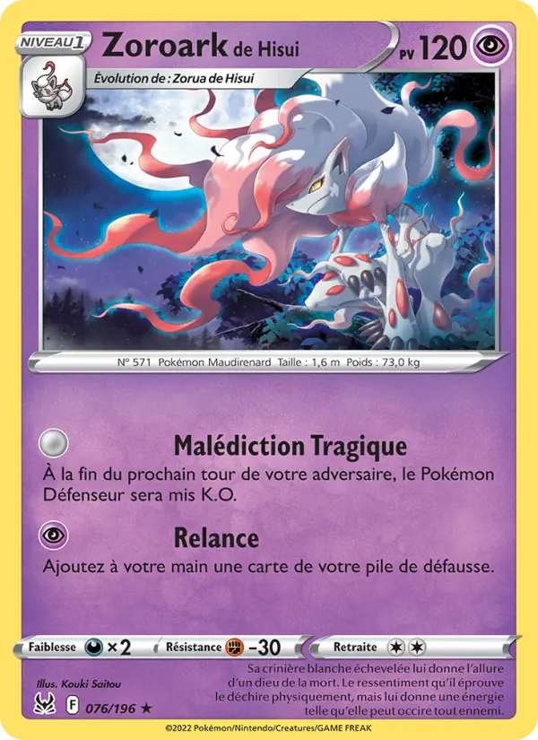 Scan HD carte Pokémon Zoroark de Hisui 076/196 — Origine Perdue
