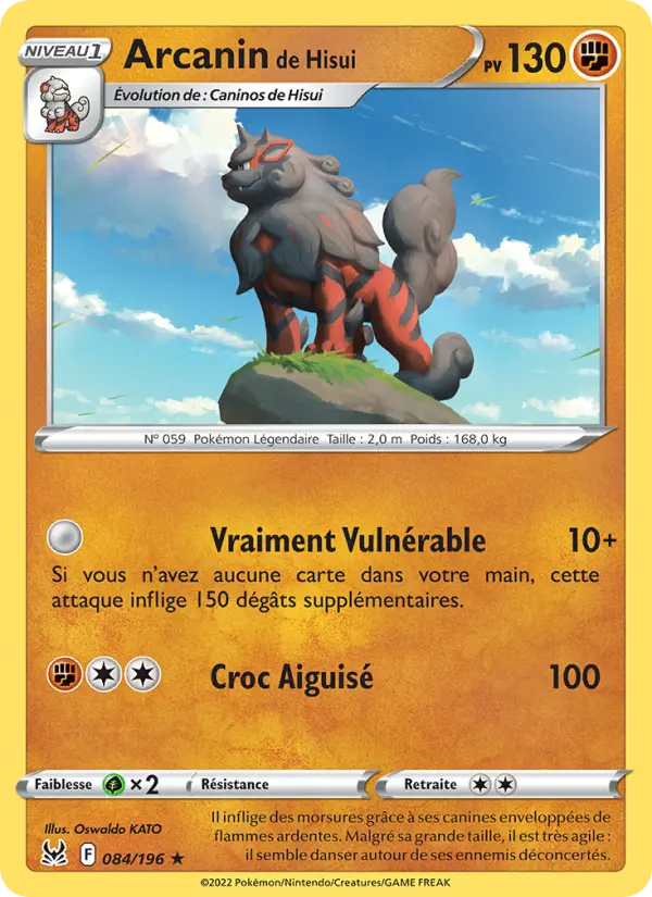 Scan HD carte Pokémon Arcanin de Hisui 084/196 — Origine Perdue