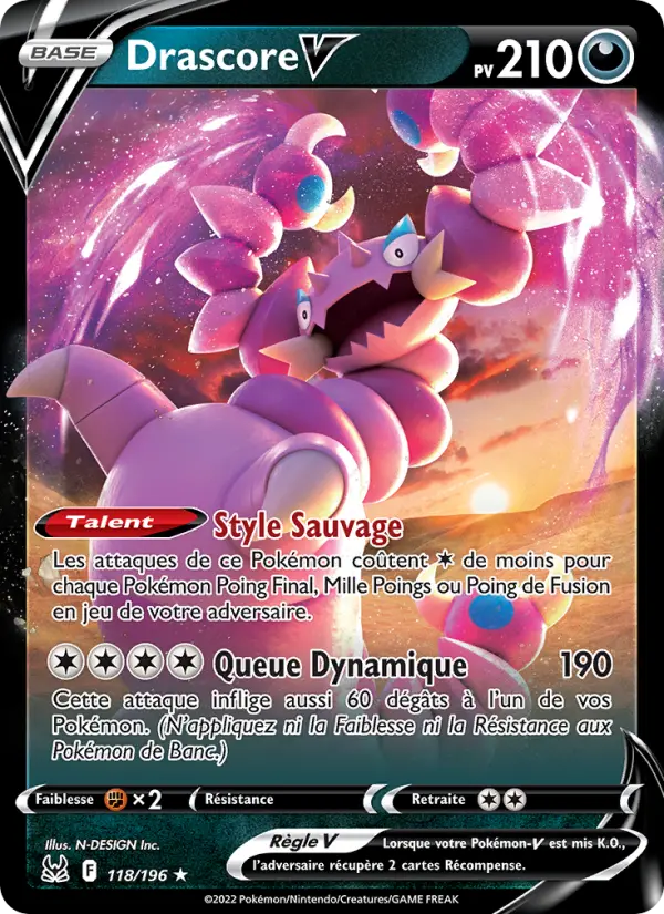 Scan HD carte Pokémon Drascore V 118/196 — Origine Perdue