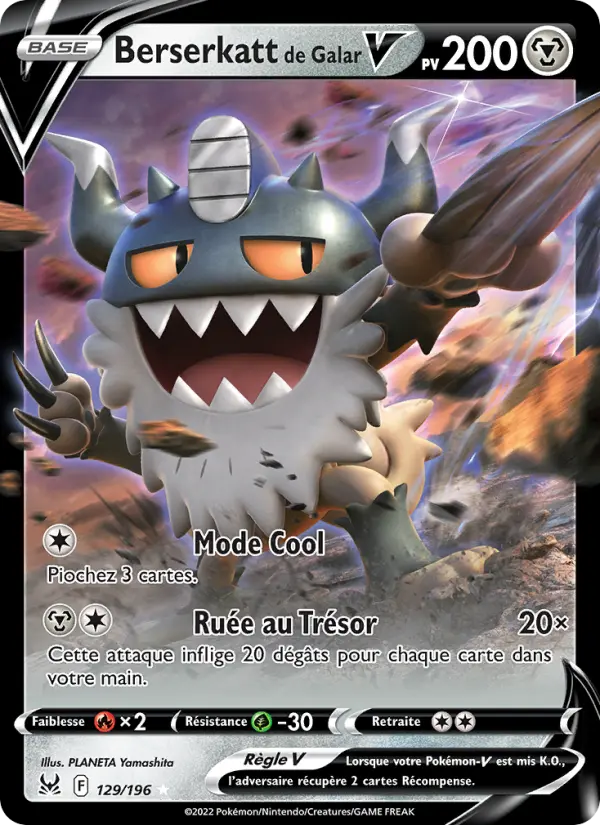 Scan HD carte Pokémon Berserkatt de Galar V 129/196 — Origine Perdue