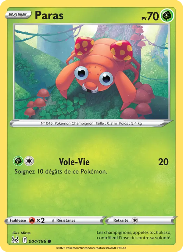 Scan HD carte Pokémon Paras 004/196 — Origine Perdue