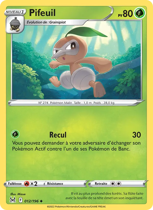 Scan HD carte Pokémon Pifeuil 012/196 — Origine Perdue