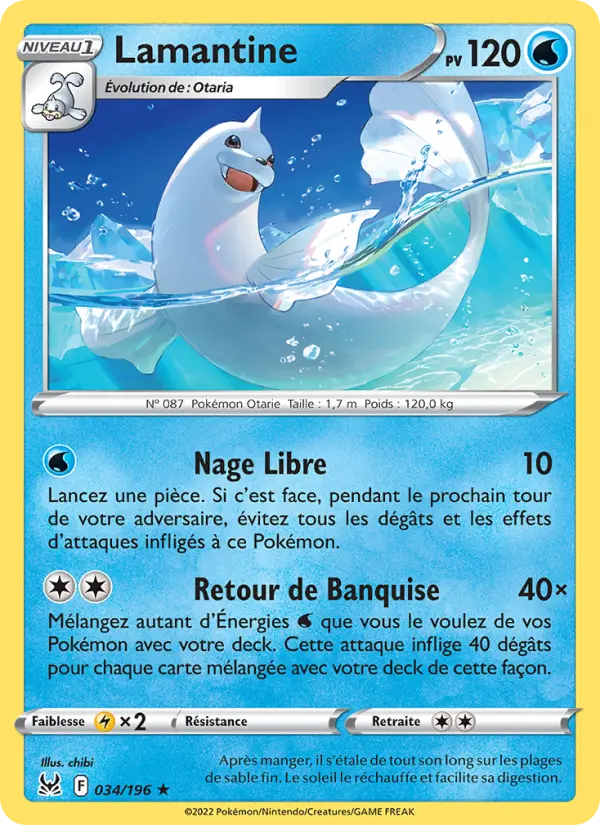 Scan HD carte Pokémon Lamantine 034/196 — Origine Perdue
