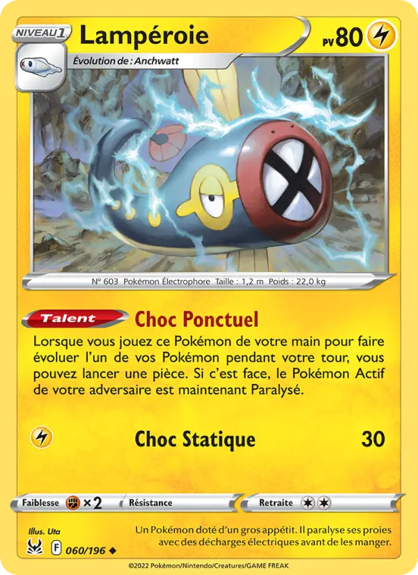 Scan HD carte Pokémon Lampéroie 060/196 — Origine Perdue