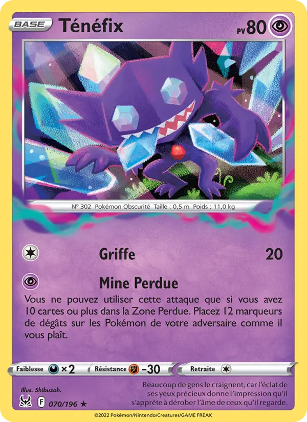 Scan HD carte Pokémon Ténéfix 070/196 — Origine Perdue