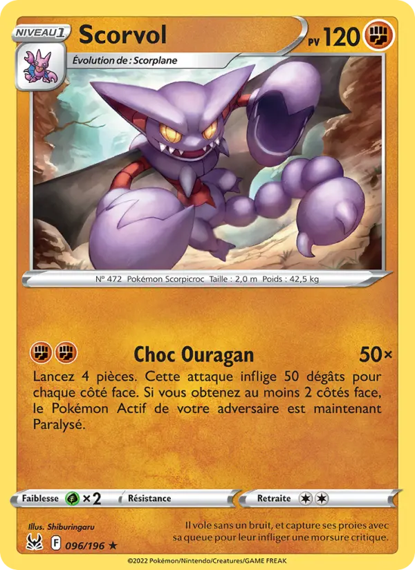 Scan HD carte Pokémon Scorvol 096/196 — Origine Perdue