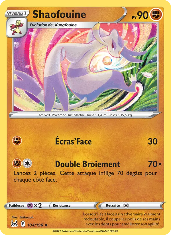 Scan HD carte Pokémon Shaofouine 104/196 — Origine Perdue