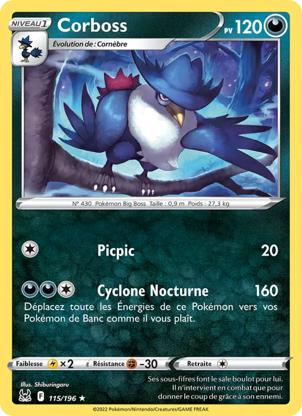 Scan HD carte Pokémon Corboss 115/196 — Origine Perdue