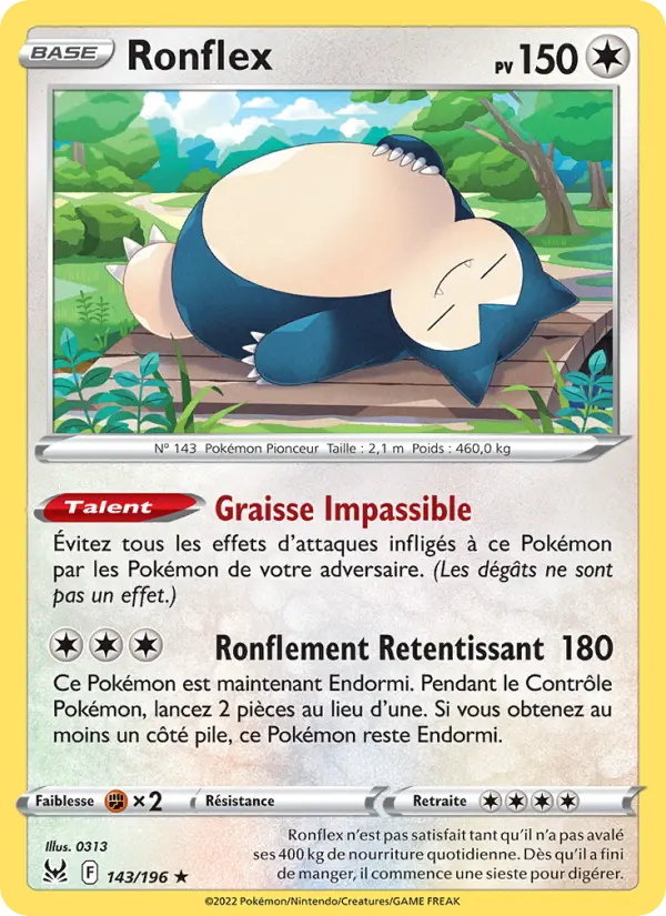 Scan HD carte Pokémon Ronflex 143/196 — Origine Perdue