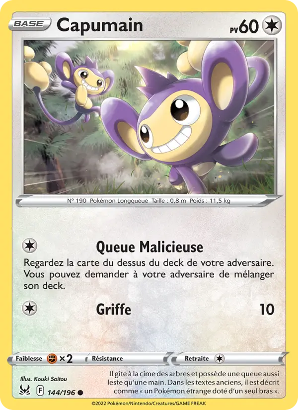 Scan HD carte Pokémon Capumain 144/196 — Origine Perdue