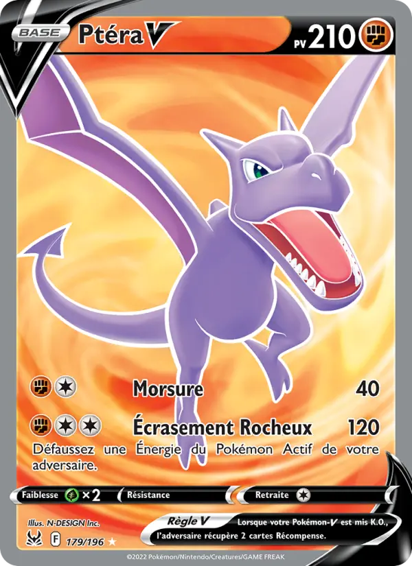 Scan HD carte Pokémon Ptéra V 179/196 — Origine Perdue