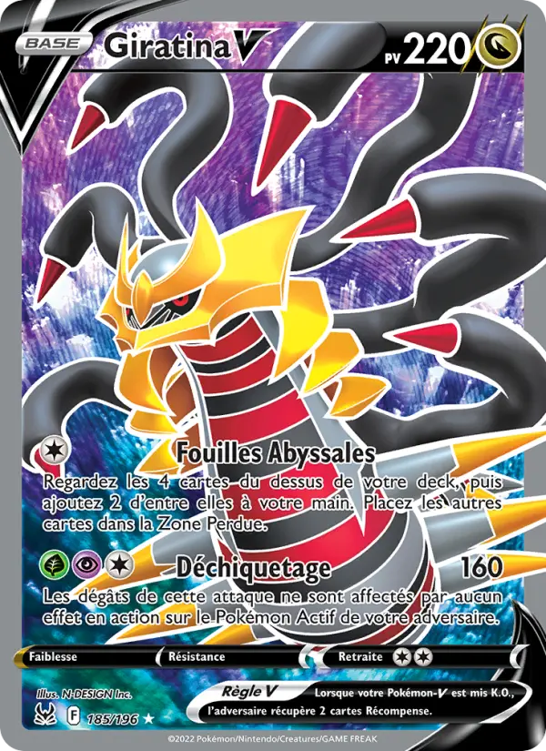 Scan HD carte Pokémon Giratina V 185/196 — Origine Perdue