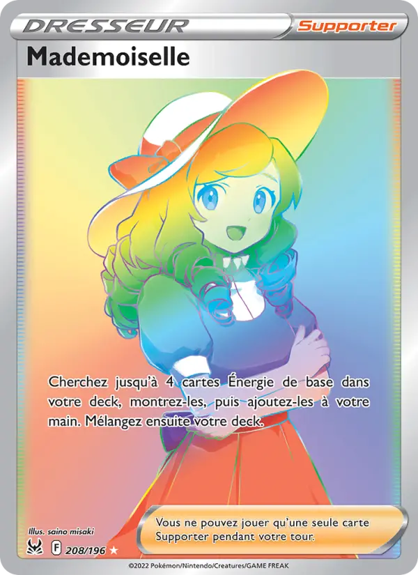 Scan HD carte Pokémon Mademoiselle 208/196 — Origine Perdue