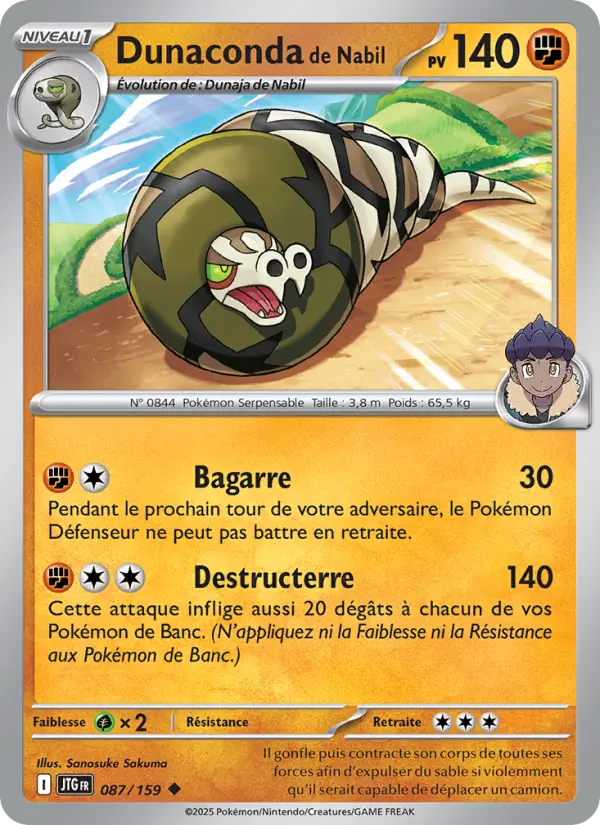 Scan HD carte Pokémon Dunaconda de Nabil 087/159 — Aventures Ensemble