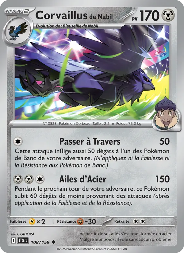 Scan HD carte Pokémon Corvaillus de Nabil 108/159 — Aventures Ensemble