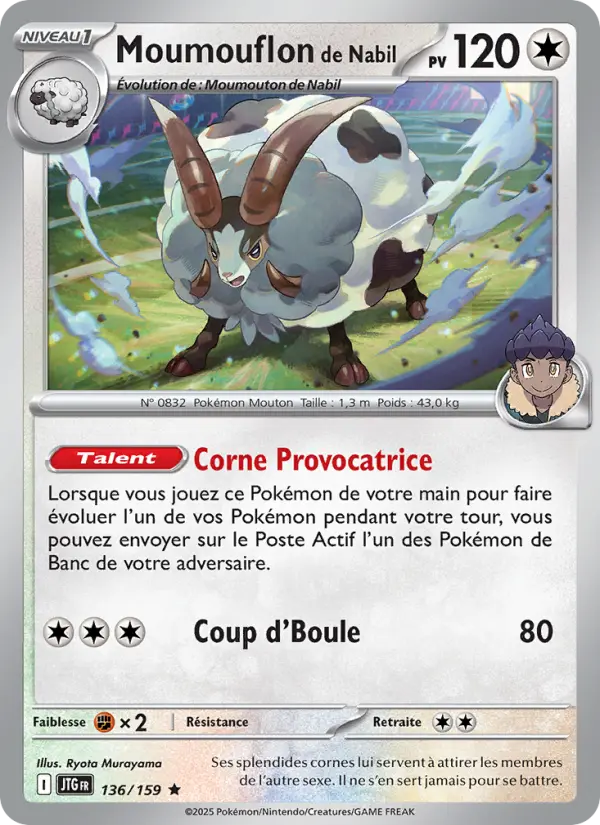 Scan HD carte Pokémon Moumouflon de Nabil 136/159 — Aventures Ensemble