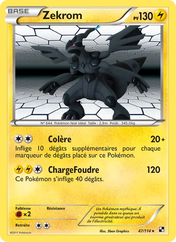 Scan HD carte Pokémon Zekrom 47/114 — Noir & Blanc