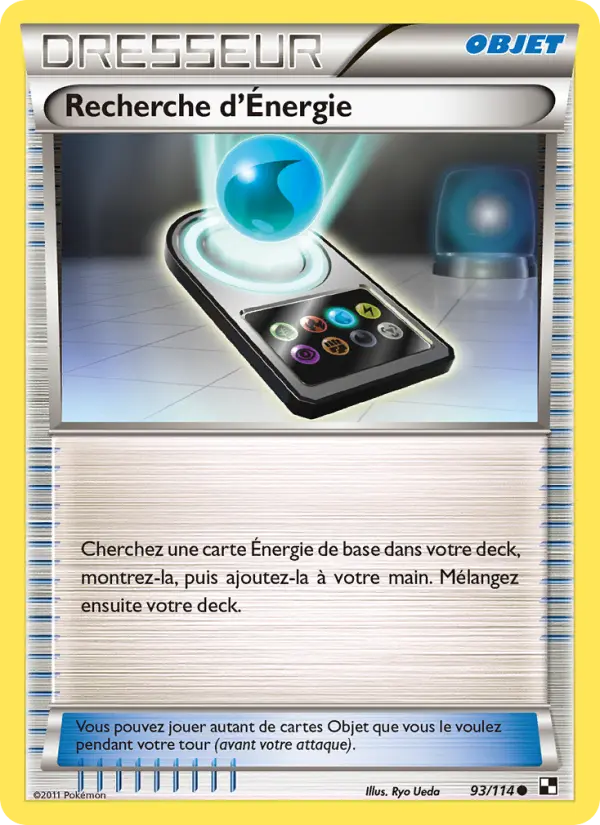 Scan HD carte Pokémon Recherche d’Énergie 93/114 — Noir & Blanc