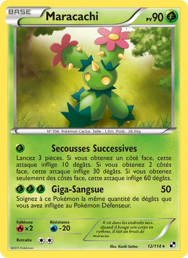 Scan HD carte Pokémon Maracachi 12/114 — Noir & Blanc