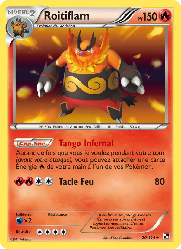 Scan HD carte Pokémon Roitiflam 20/114 — Noir & Blanc