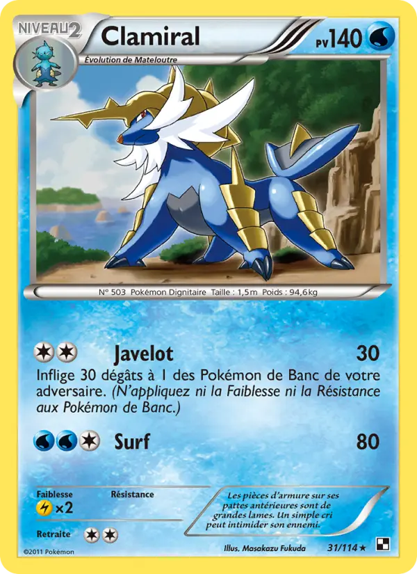 Scan HD carte Pokémon Clamiral 31/114 — Noir & Blanc