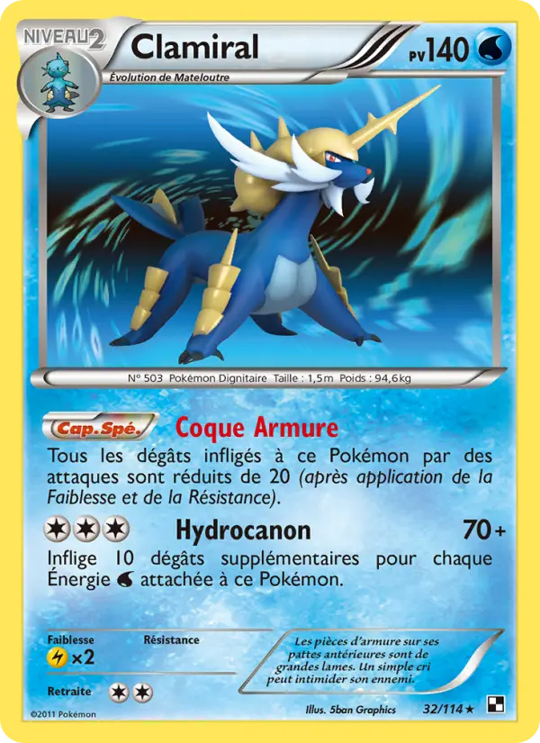 Scan HD carte Pokémon Clamiral 32/114 — Noir & Blanc