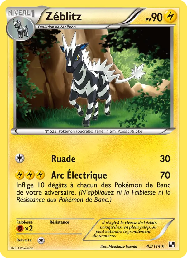 Scan HD carte Pokémon Zéblitz 43/114 — Noir & Blanc