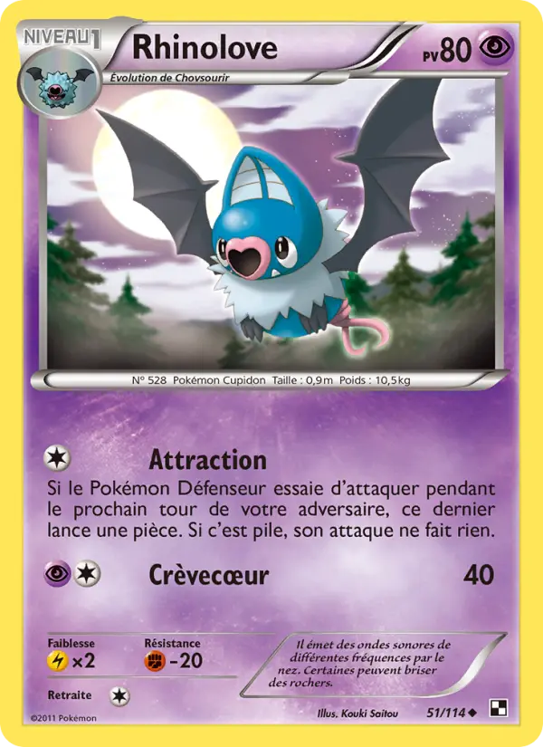 Scan HD carte Pokémon Rhinolove 51/114 — Noir & Blanc