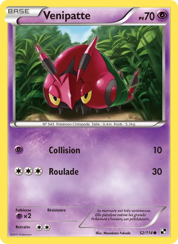 Scan HD carte Pokémon Venipatte 52/114 — Noir & Blanc