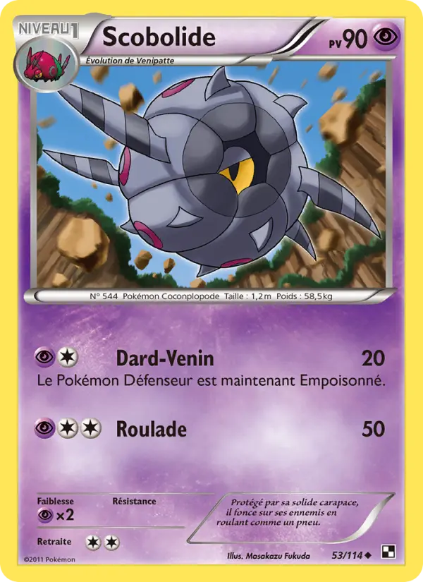 Scan HD carte Pokémon Scobolide 53/114 — Noir & Blanc