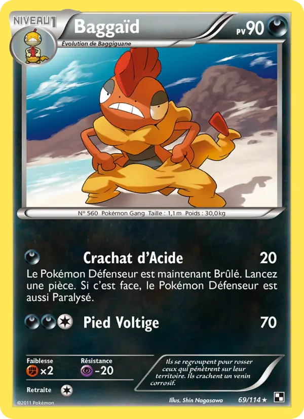Scan HD carte Pokémon Baggaïd 69/114 — Noir & Blanc