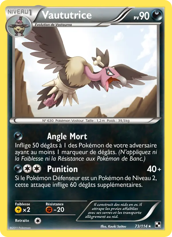 Scan HD carte Pokémon Vaututrice 73/114 — Noir & Blanc
