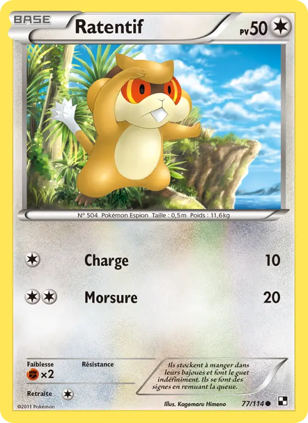 Scan HD carte Pokémon Ratentif 77/114 — Noir & Blanc