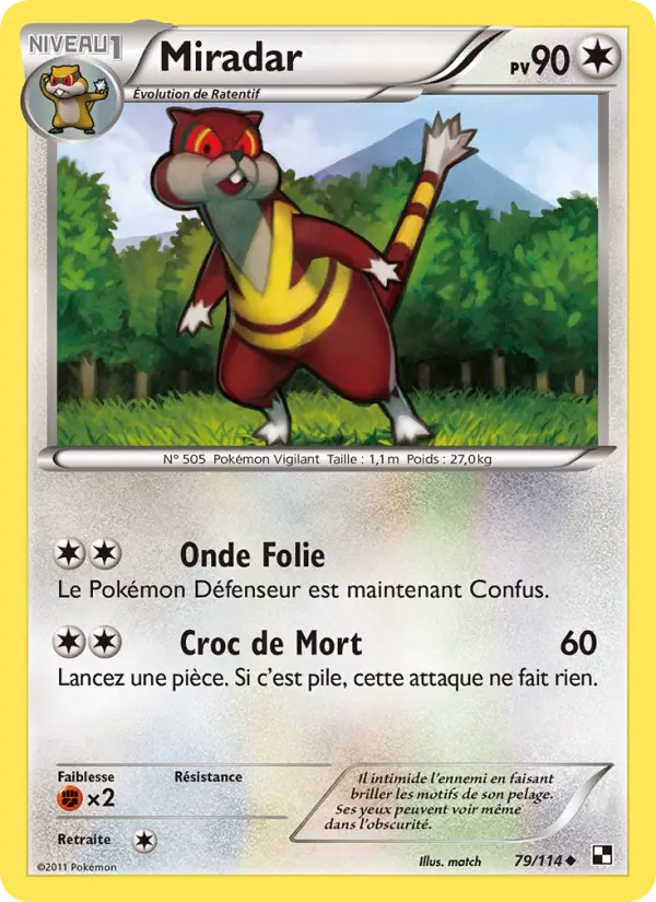 Scan HD carte Pokémon Miradar 79/114 — Noir & Blanc