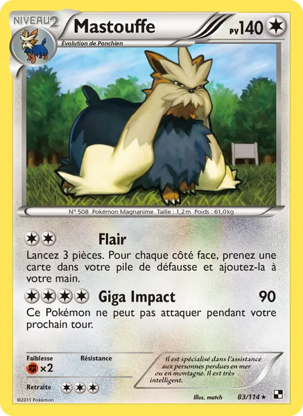 Scan HD carte Pokémon Mastouffe 83/114 — Noir & Blanc