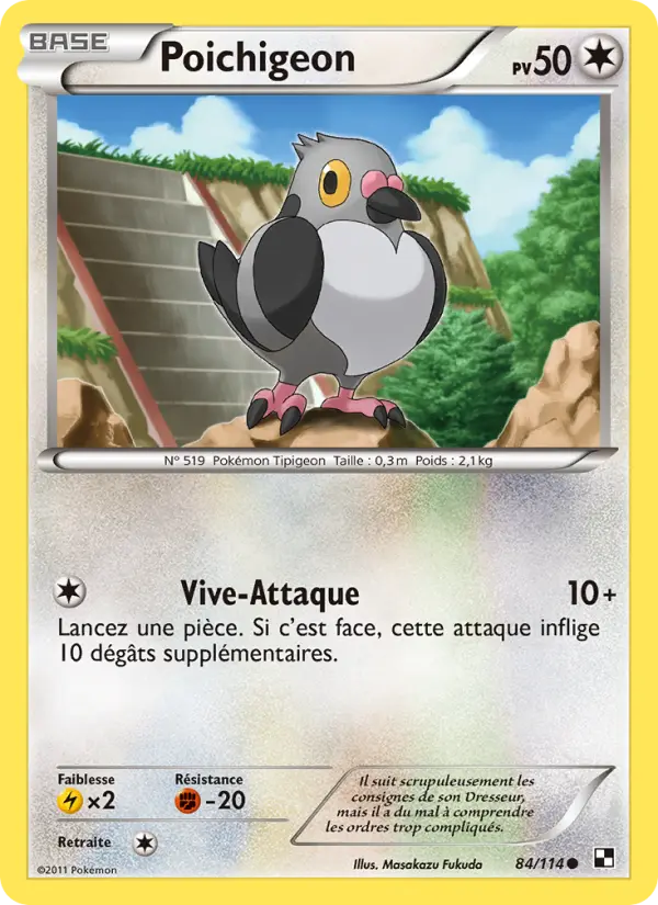 Scan HD carte Pokémon Poichigeon 84/114 — Noir & Blanc