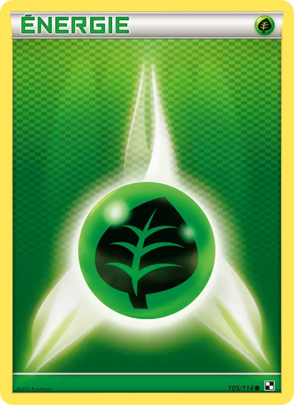 Scan HD carte Pokémon Énergie Plante 105/114 — Noir & Blanc