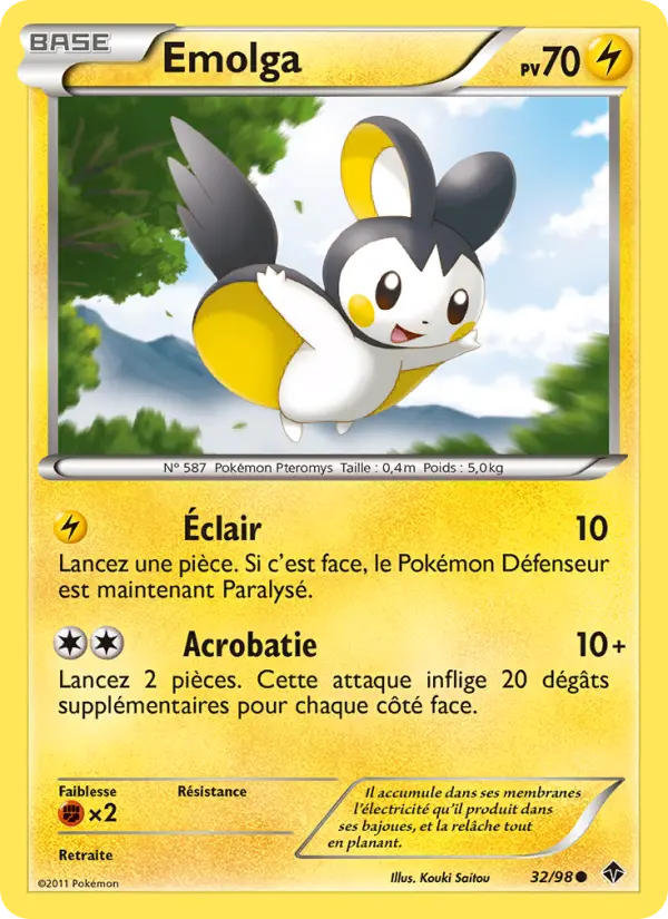 Scan HD carte Pokémon Emolga 32/98 — Pouvoirs Émergents