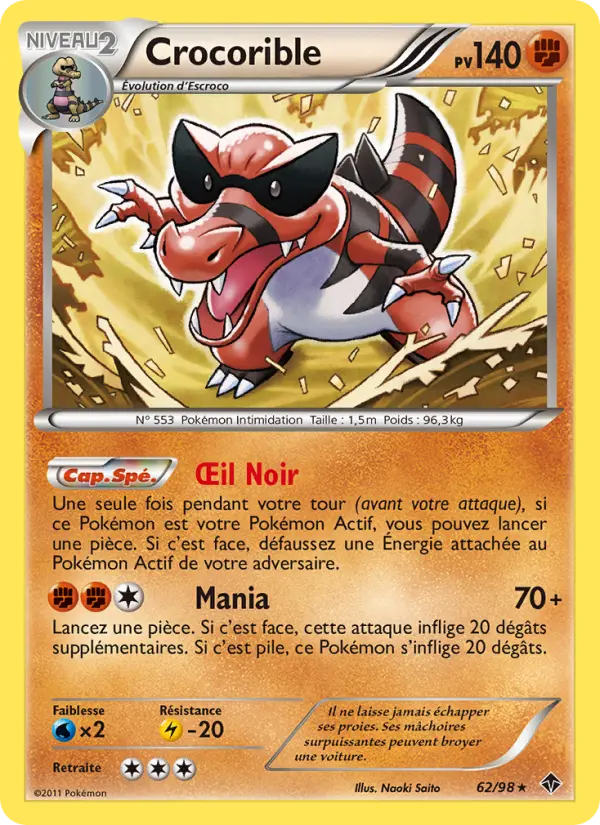Scan HD carte Pokémon Crocorible 62/98 — Pouvoirs Émergents
