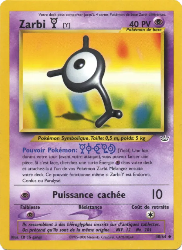 Scan HD carte Pokémon Zarbi Y 40/64 — Neo Revelation