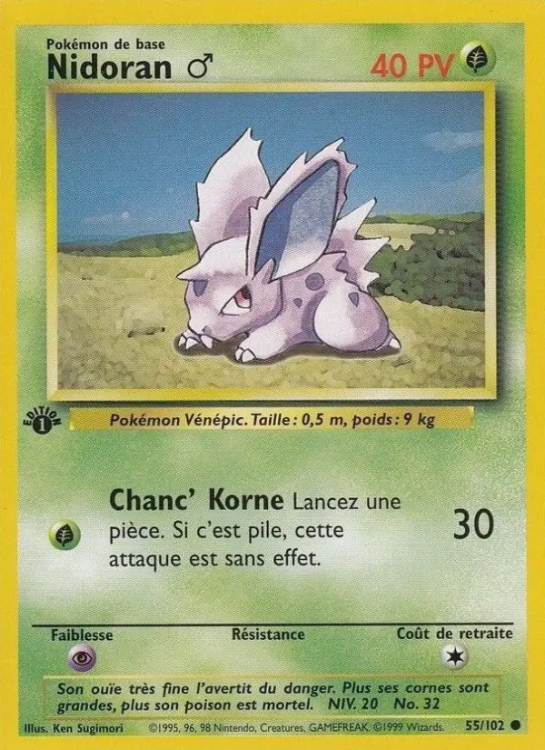 Scan HD carte Pokémon Nidoran ♂ 55/102 — Set de Base