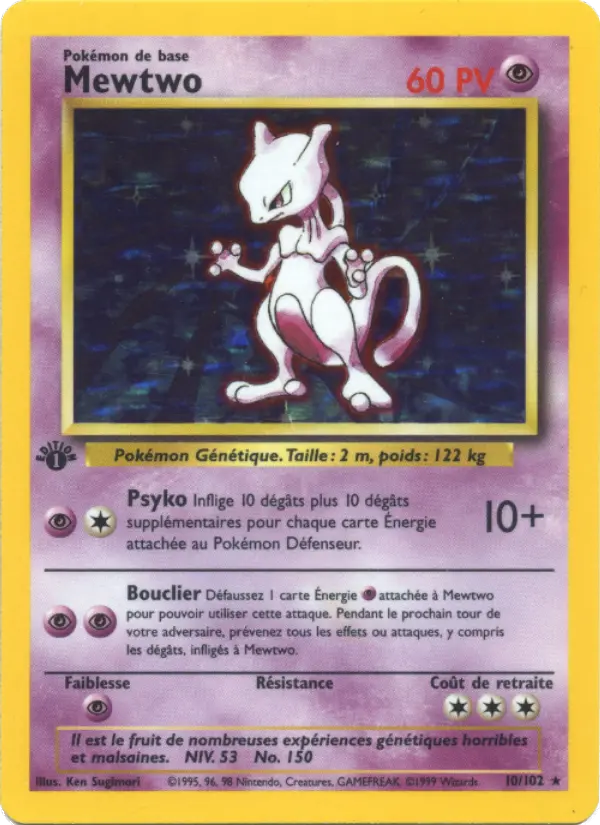 Scan HD carte Pokémon Mewtwo 10/102 — Set de Base