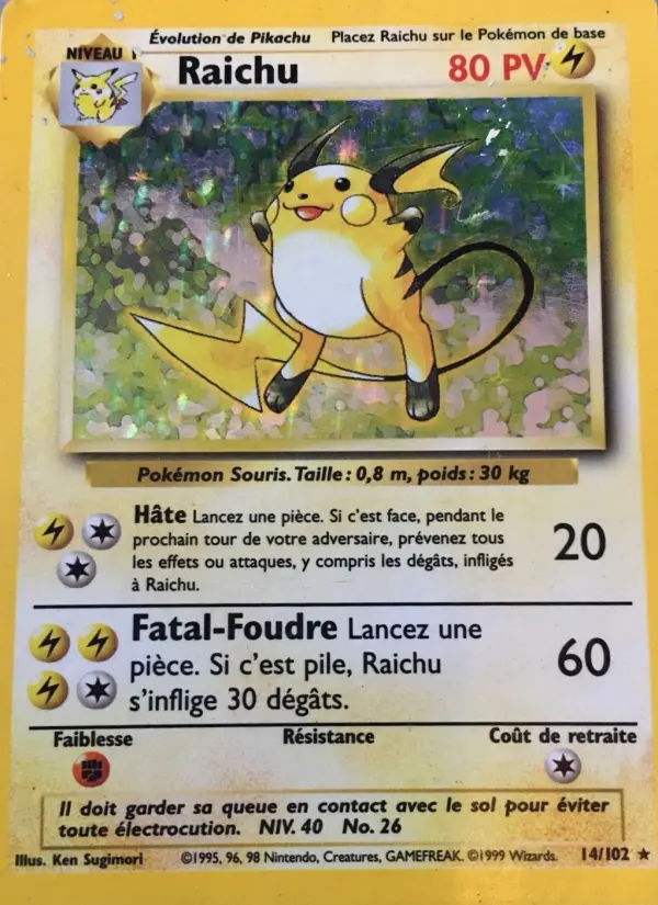 Scan HD carte Pokémon Raichu 14/102 — Set de Base