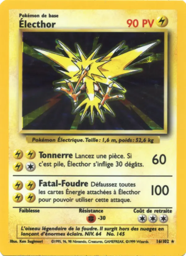 Scan HD carte Pokémon Électhor 16/102 — Set de Base