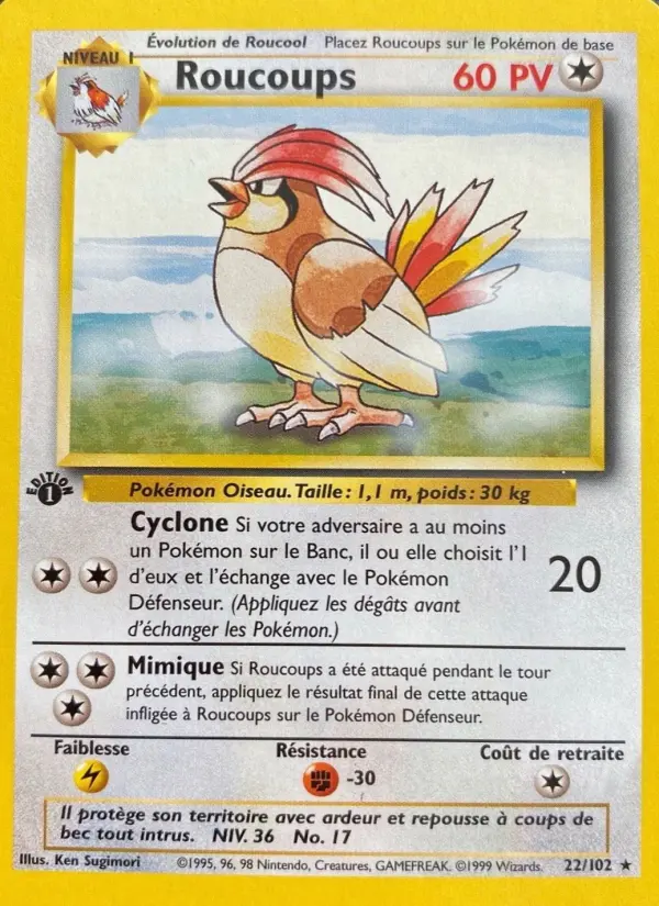 Scan HD carte Pokémon Roucoups 22/102 — Set de Base