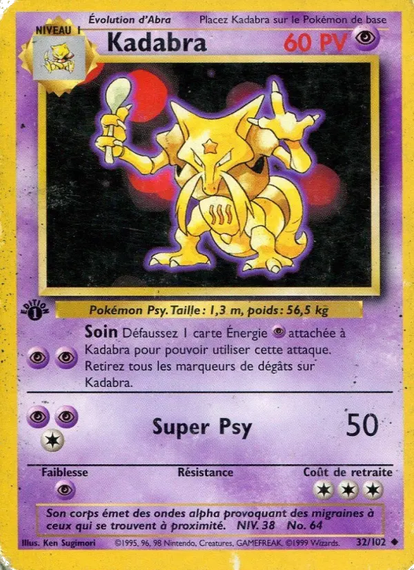 Scan HD carte Pokémon Kadabra 32/102 — Set de Base