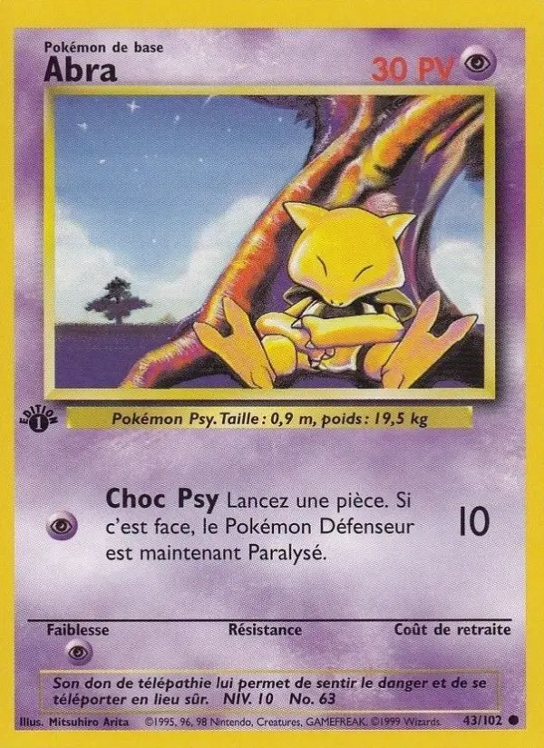 Scan HD carte Pokémon Abra 43/102 — Set de Base