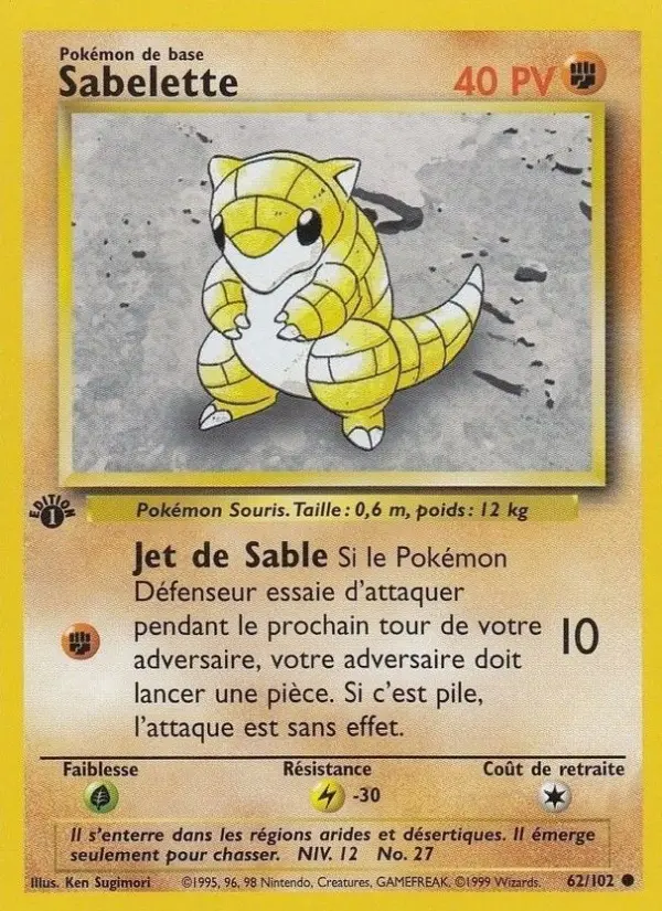 Scan HD carte Pokémon Sabelette 62/102 — Set de Base