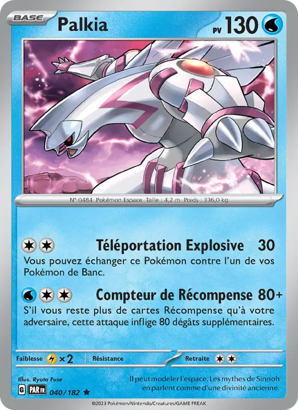 Scan HD carte Pokémon Palkia 040/182 — Faille Paradoxe