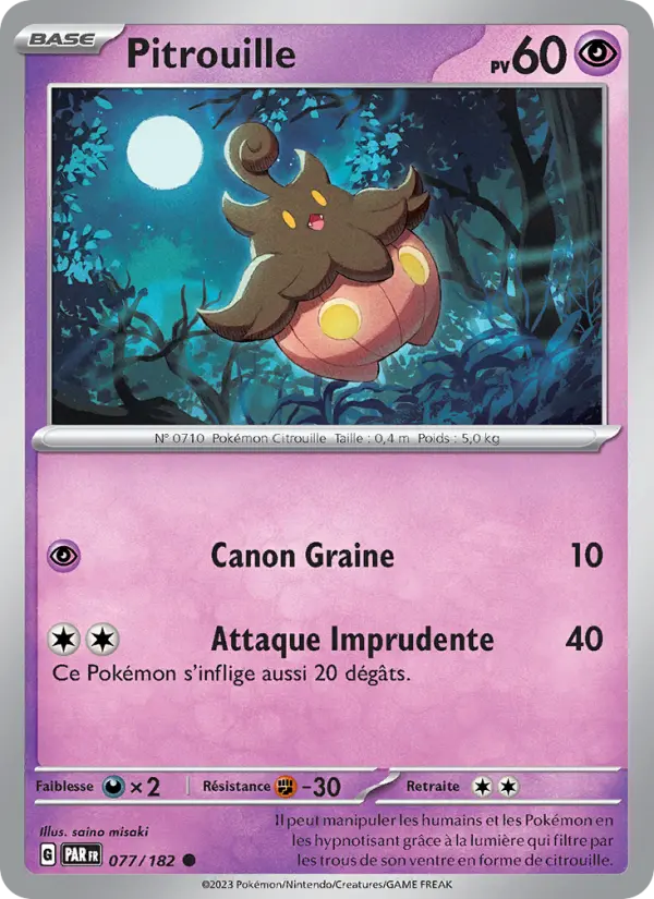 Scan HD carte Pokémon Pitrouille 077/182 — Faille Paradoxe